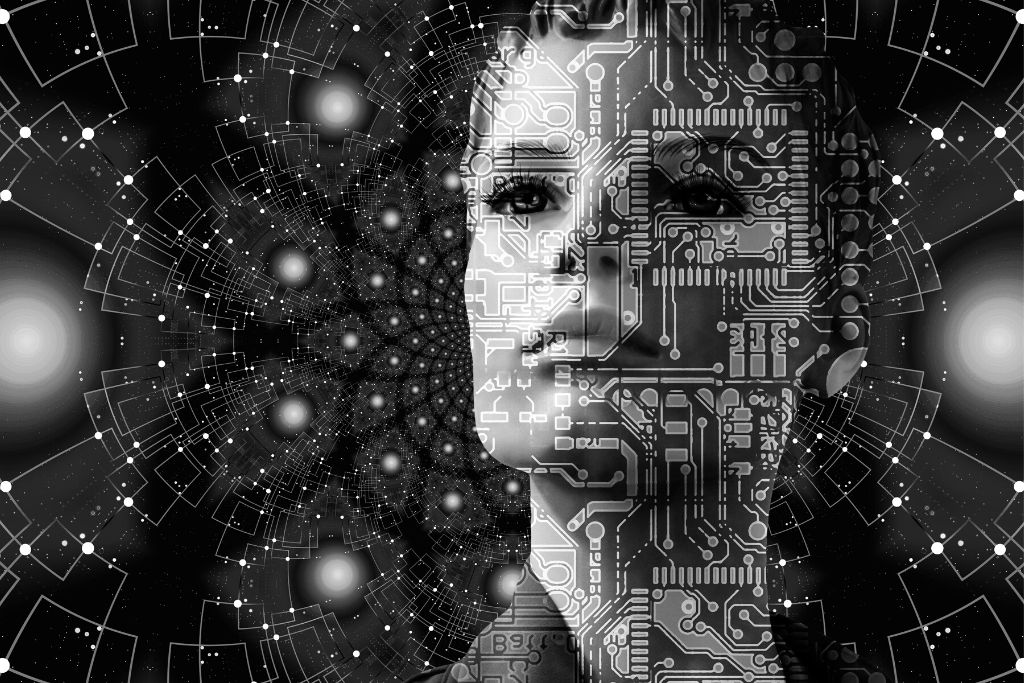 Computeranimeret ansigt som symbol på artificial intelligence